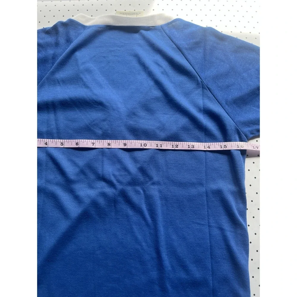Vintage Blue White Ringer Shirt Retro Gymcore Soft Minimal Tee - Picture 6 of 7